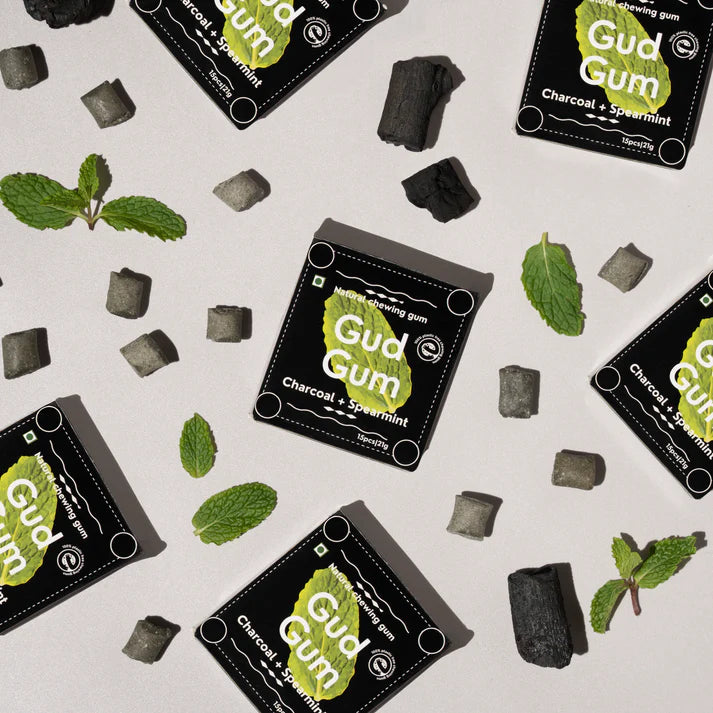 Gud Gum Charcoal Mint Chewing Gum- Pack of 4