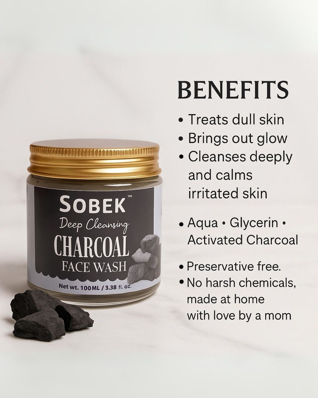Sobek Naturals Activated Charcoal Deep Cleansing Homemade Facewash- 100 ml