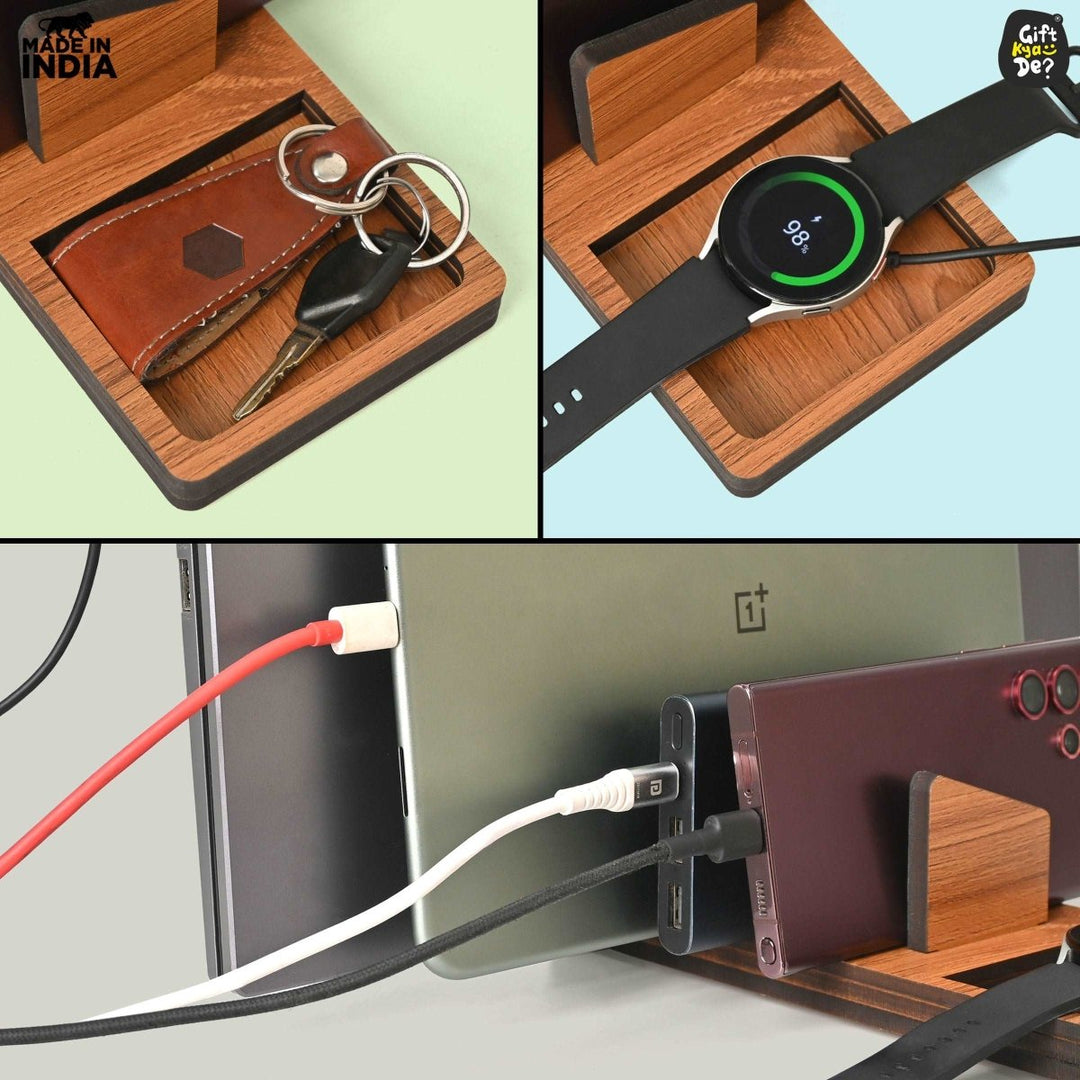 Gift Kya De Multi-Device Charging Stand Organizer for Laptop, Tablet, Mobile And Power Bank | All-In-One Charging Station