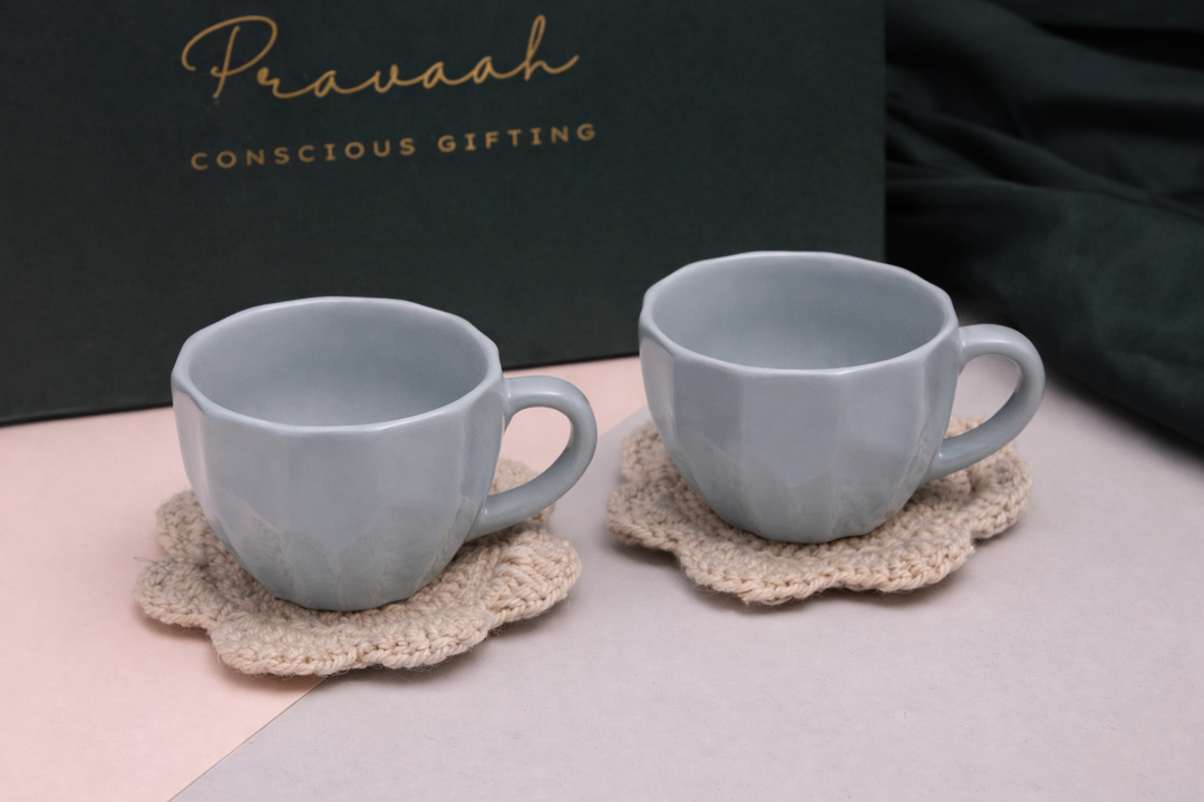 Pravaah Saar Tea Cups | Pastel Pink, Pastel Grey and Pastel Blue
