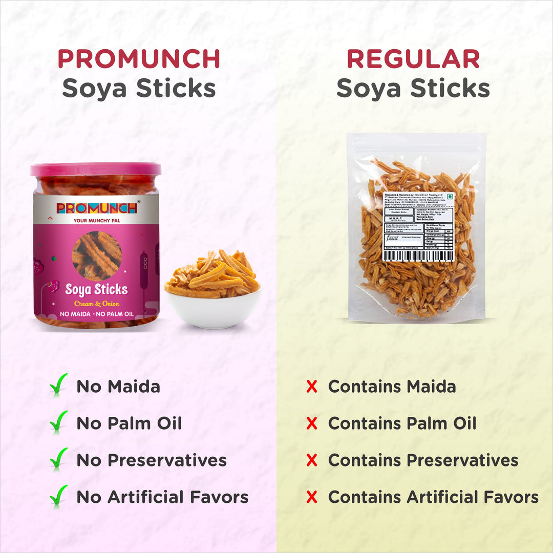 PROMUNCH Combo Pack - Soya Sticks (Chatpata Masala , Cream Onion) - 100gm x 2