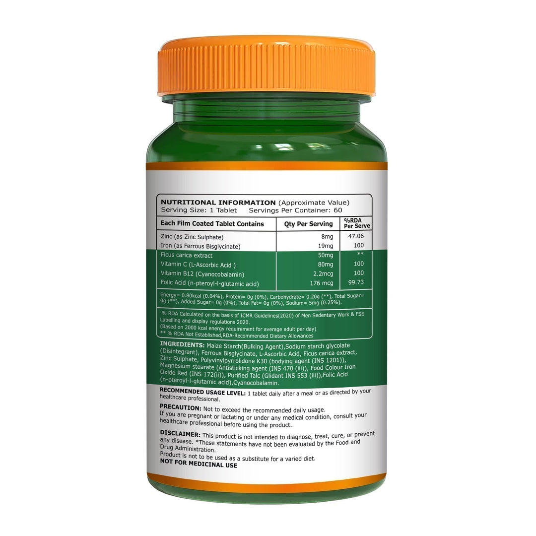 Iron with Folic Acid 60 Tablets | Supports Haemoglobin Production