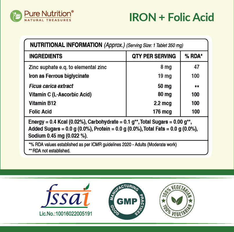 Iron with Folic Acid 60 Tablets | Supports Haemoglobin Production
