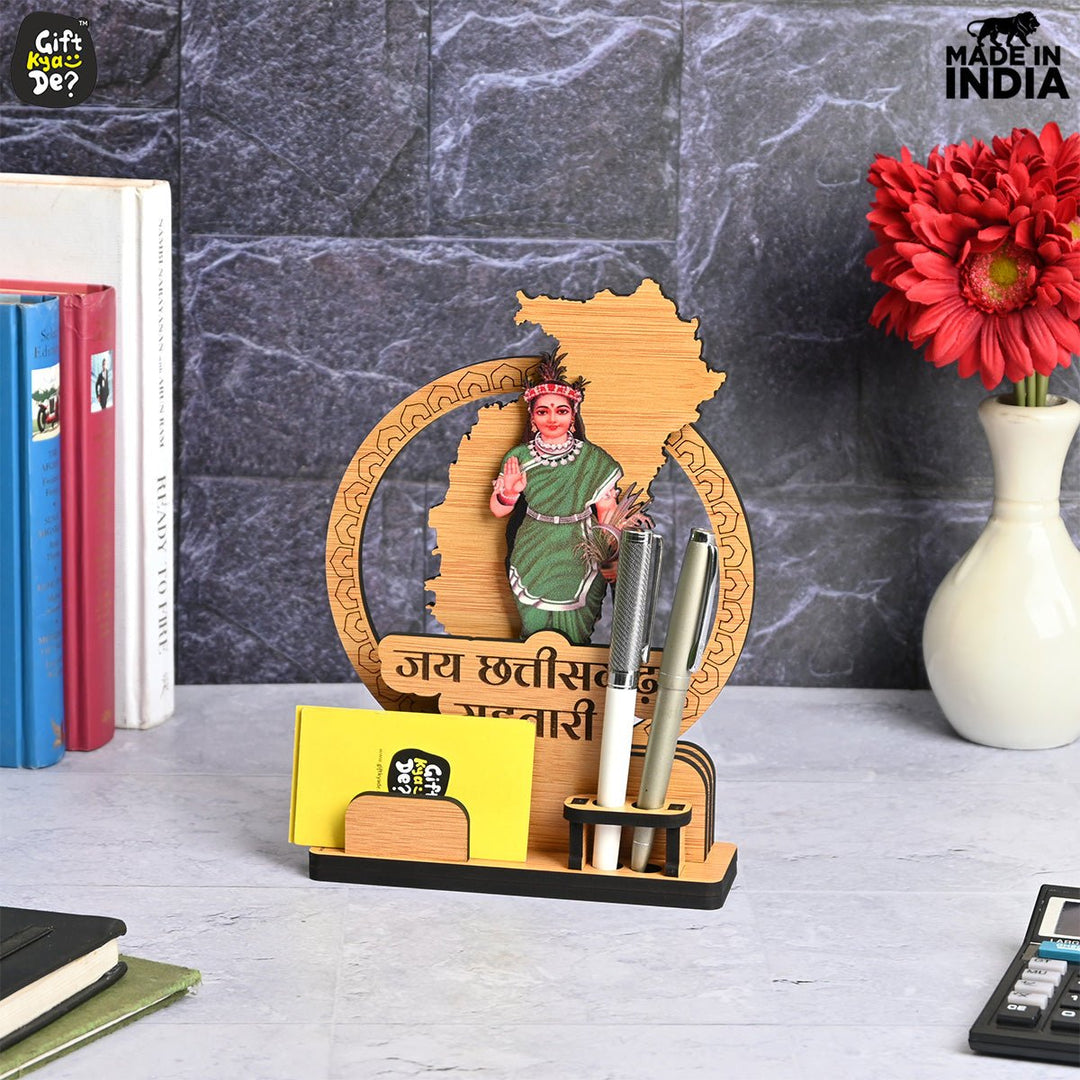 Gift Kya De Political Pen Stand and Card Holder | Chhattisgarh Mahtari | Chhattisgarh Map Mementos