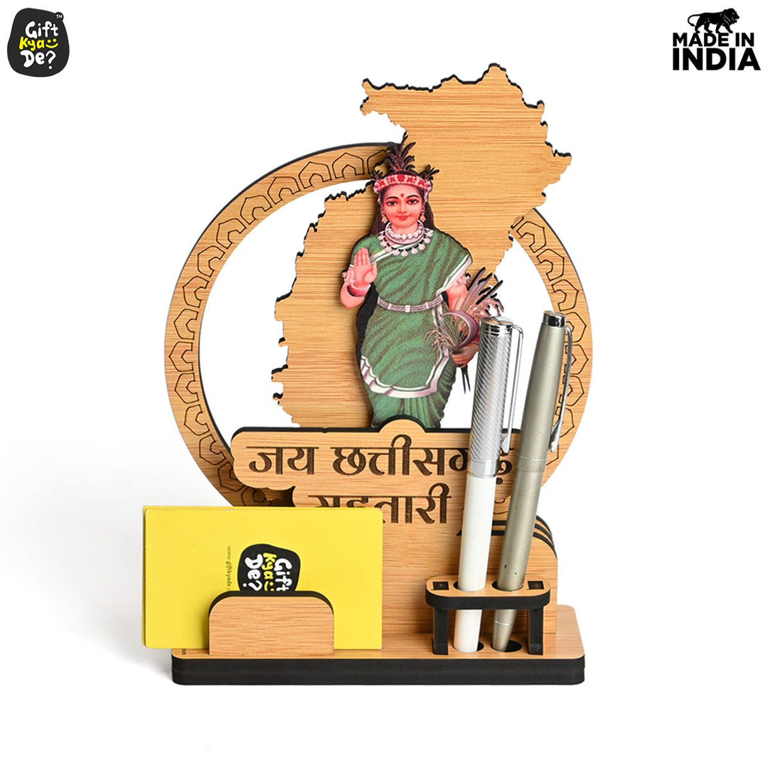 Gift Kya De Political Pen Stand and Card Holder | Chhattisgarh Mahtari | Chhattisgarh Map Mementos