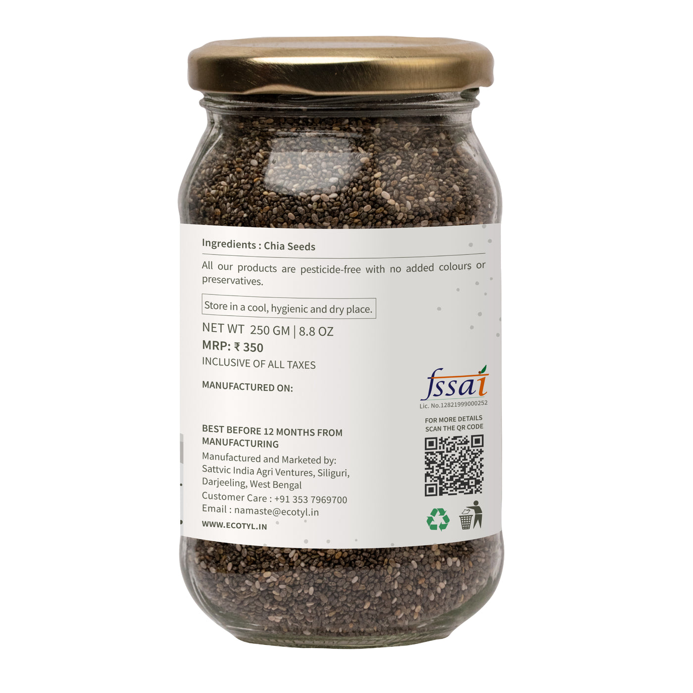 Ecotyl Chia Seeds | Raw | Rich in Antioxidants & Fibre | 250g