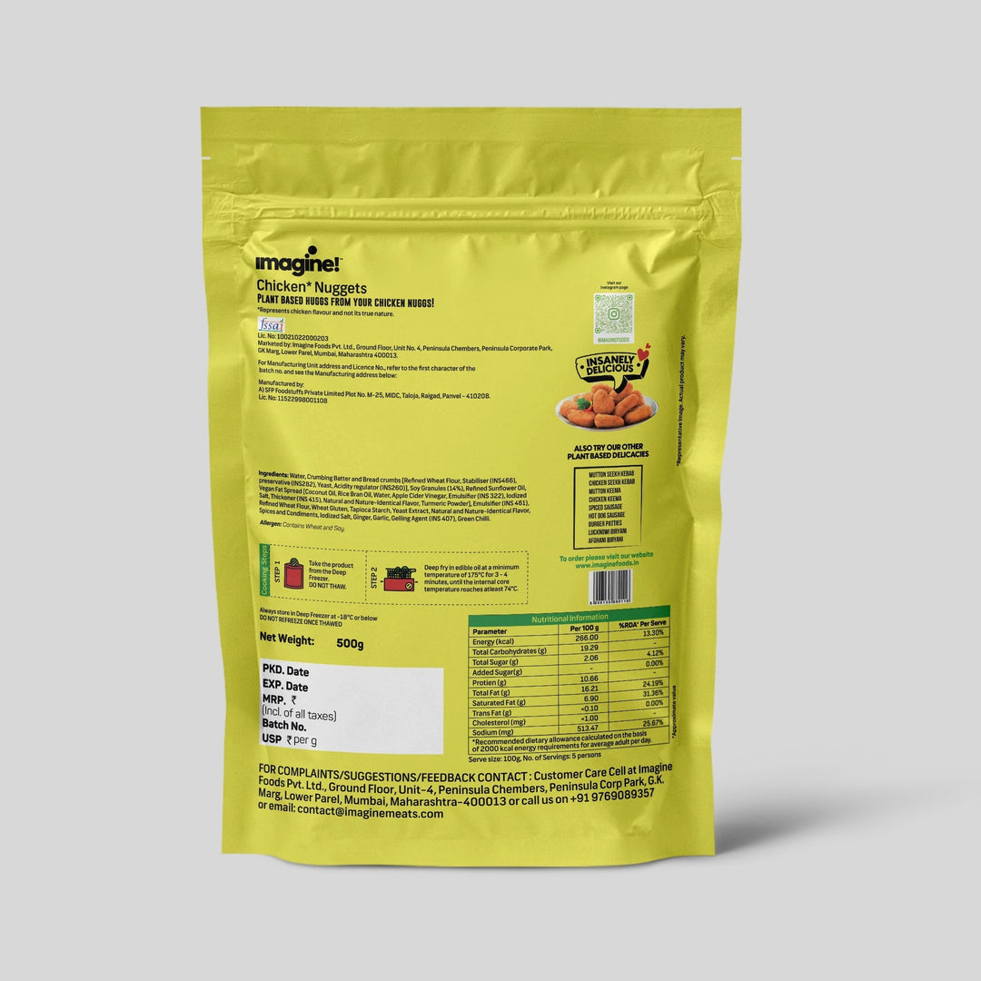 Imagine Plant Based Chicken Nuggets - Pack of 3x500gm.