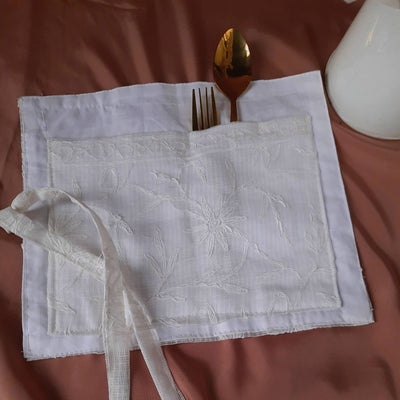 Organic cotton picnic cutlery holder white