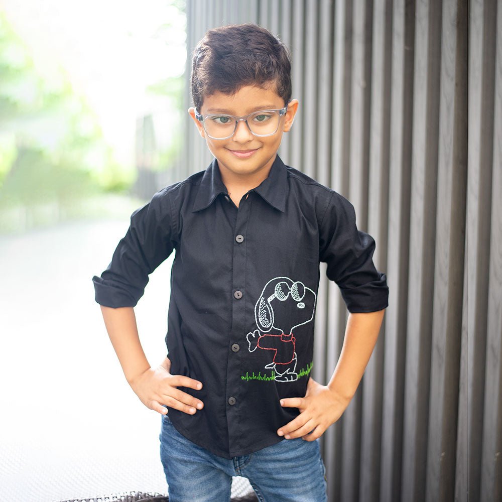 Chill Dog Embroidered Organic Cotton Shirt - Black - Suspire