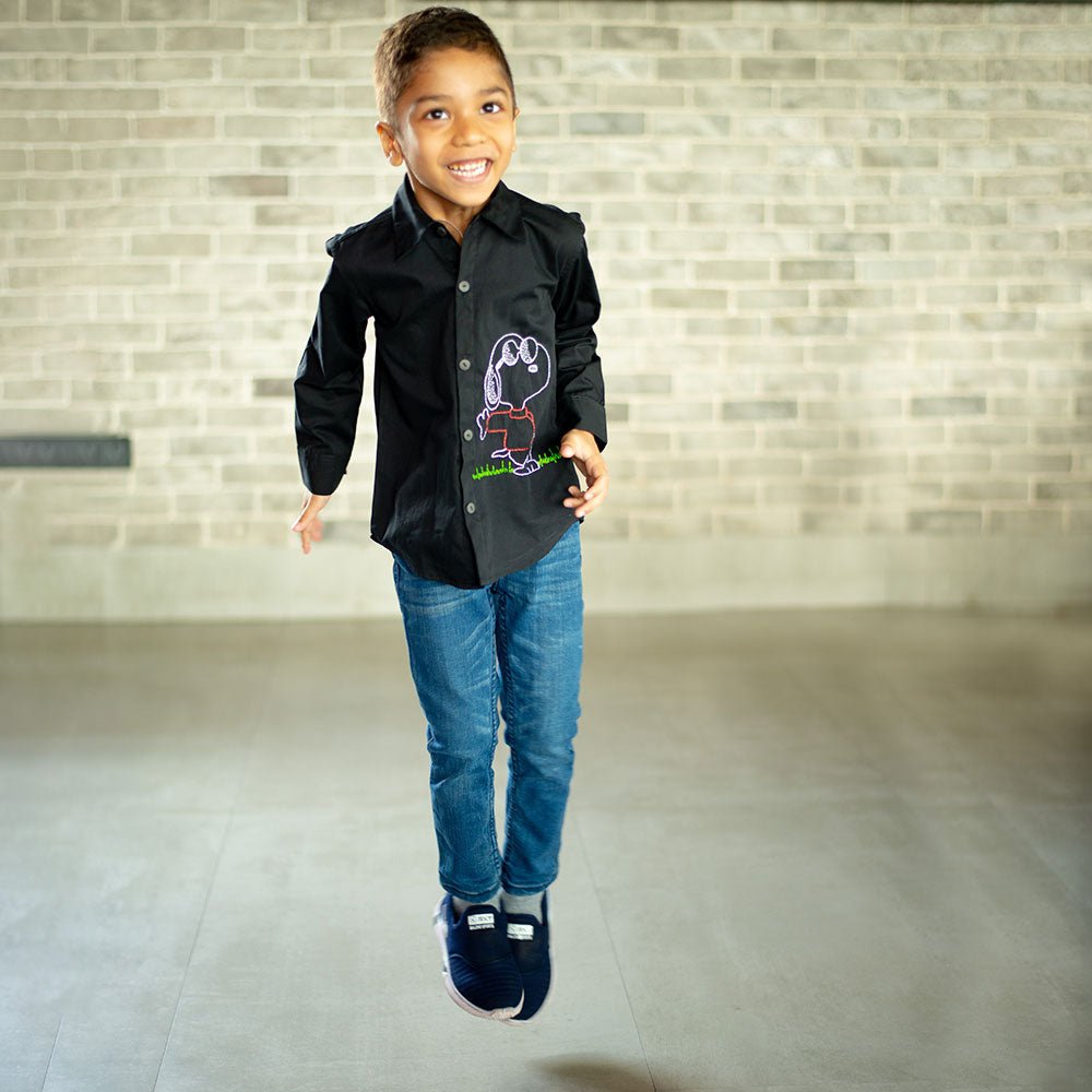 Chill Dog Embroidered Organic Cotton Shirt - Black - Suspire