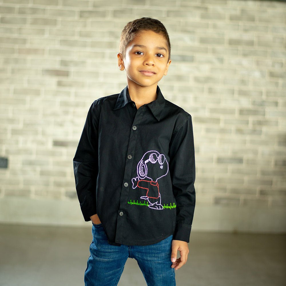 Chill Dog Embroidered Organic Cotton Shirt - Black - Suspire