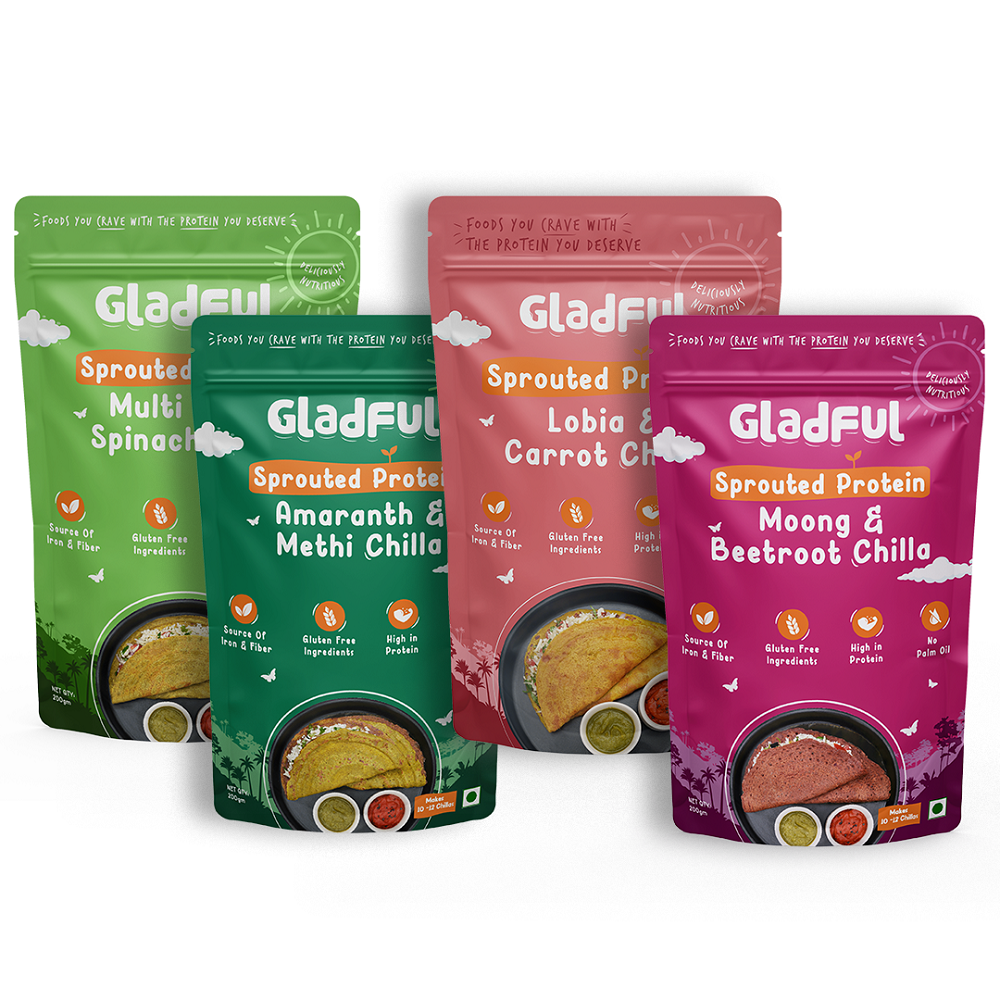 Sprouted chilla beetroot spinach carrot methi - lentils and millets instant mix combo (4 packs) - 800 gms