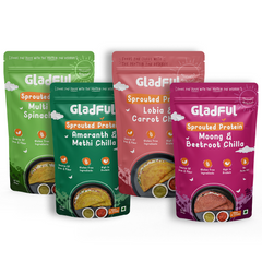 Gladful Sprouted chilla beetroot spinach carrot methi - lentils and millets instant mix combo (4 packs) - 800 gms