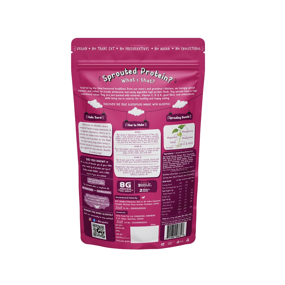 Gladful Sprouted chilla beetroot sprouted moong instant mix pack of 1 - 200 gms