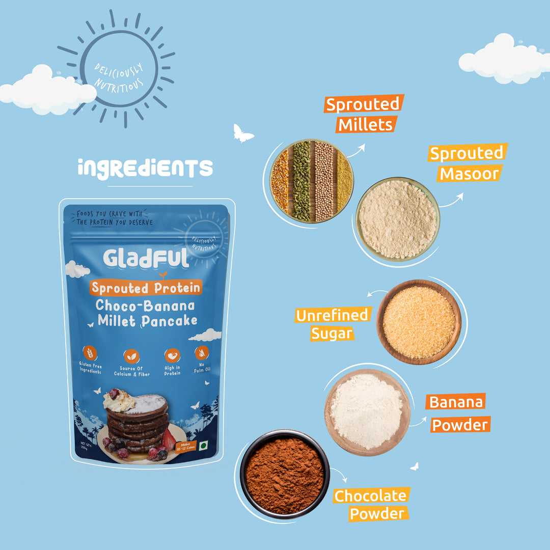 Gladful Sprouted pancake choco banana with millet lobia masoor protein for kids & families - pack of 2 - 300 gms