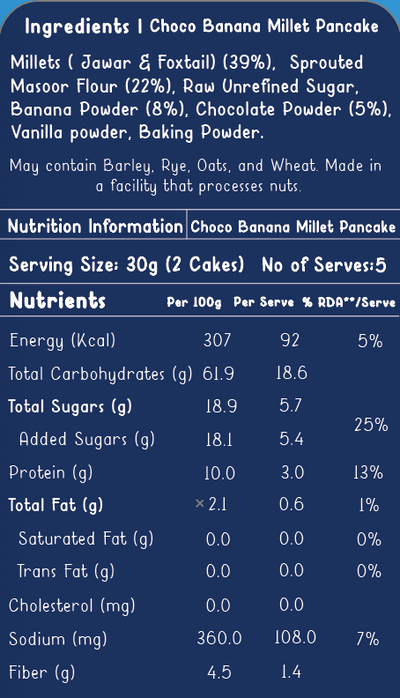 Sprouted pancake choco banana with millet lobia masoor protein for kids & families - pack of 2 - 300 gms