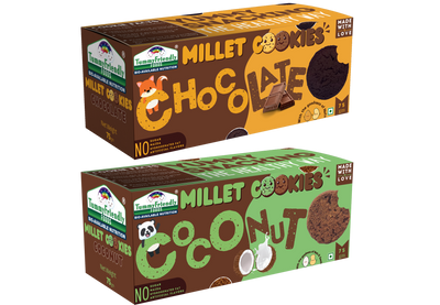 Tummy Friendly Foods Millet Cookies - Chocolate, Coconut - Pack of 2 - 75g each. Healthy Ragi Biscuits, snacks for Baby, Kids & Adults