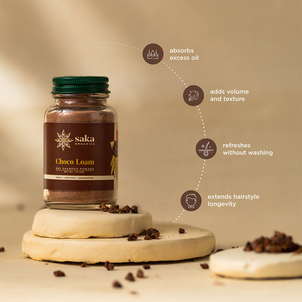 Saka Organics - Choco Loam | Handmade Dry Shampoo Powder | Natural Hair Care for All Hair Types (50gms)