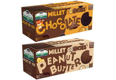 Tummy Friendly Foods Millet Cookies - Chocolate, Peanut Butter - Pack of 2 - 75g each. Healthy Ragi Biscuits, snacks for Baby, Kids & Adults