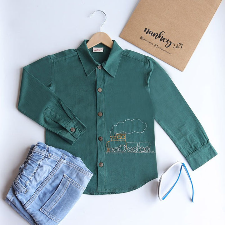 Chuk Chuk Embroidered Formal Shirt - Bottle Green - Suspire