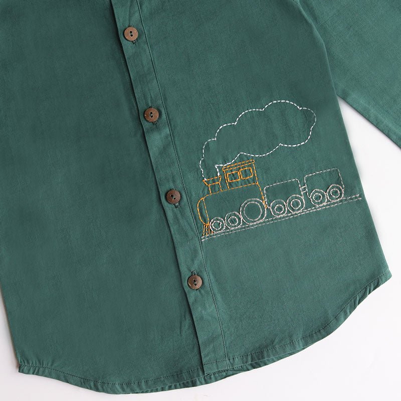 Chuk Chuk Embroidered Formal Shirt - Bottle Green - Suspire