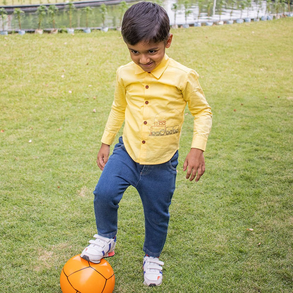 Chuk Chuk Embroidered Formal Shirt - Yellow - Suspire