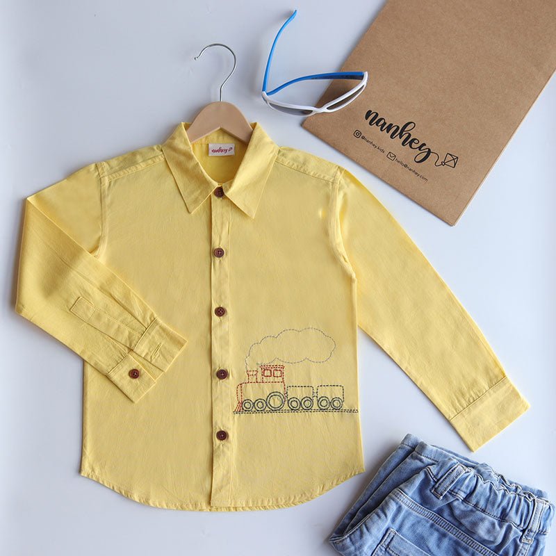 Chuk Chuk Embroidered Formal Shirt - Yellow - Suspire