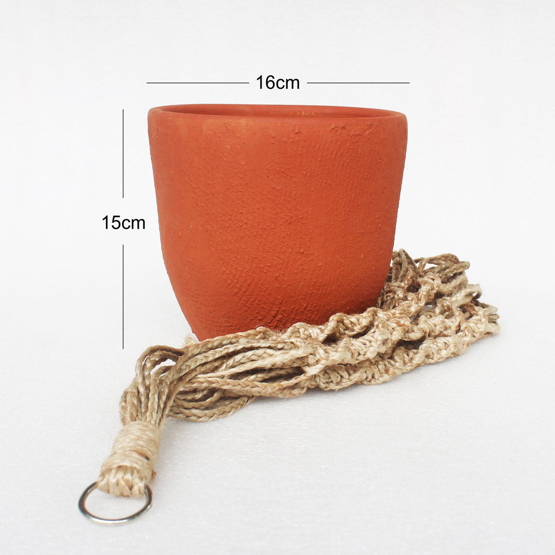 CLASSIC Terracotta Planter with Jute Macrame Hanger Design 2 - Suspire