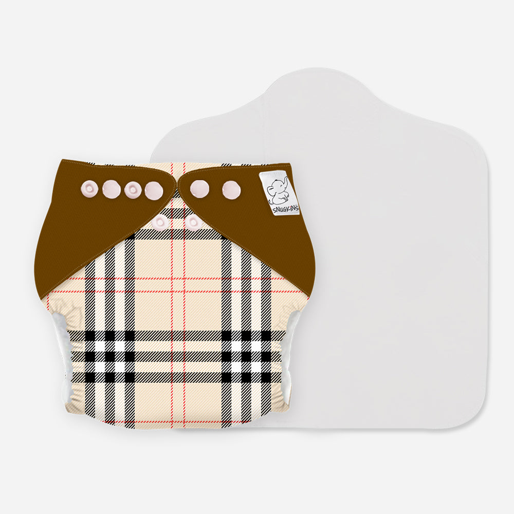 Snugkins 100% Organic Cotton Reusable Cloth Diaper With Prefold Pad for New Born Babies - Pack 1