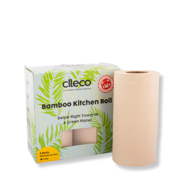 CLLECO Bamboo Kitchen Roll 20 x 20 cm; 100 Pulls Per Roll-2 Rolls-2 Ply