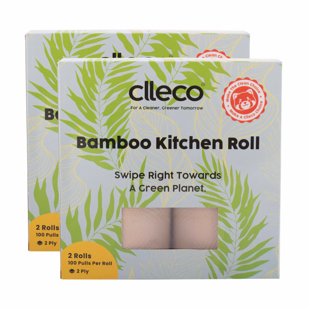 CLLECO Bamboo Kitchen Roll 20 x 20 cm; 100 Pulls Per Roll-2 Rolls-2 Ply