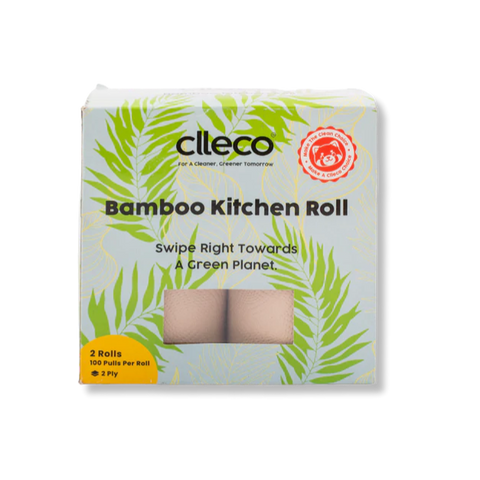 CLLECO Bamboo Kitchen Roll 20 x 20 cm; 100 Pulls Per Roll-2 Rolls-2 Ply