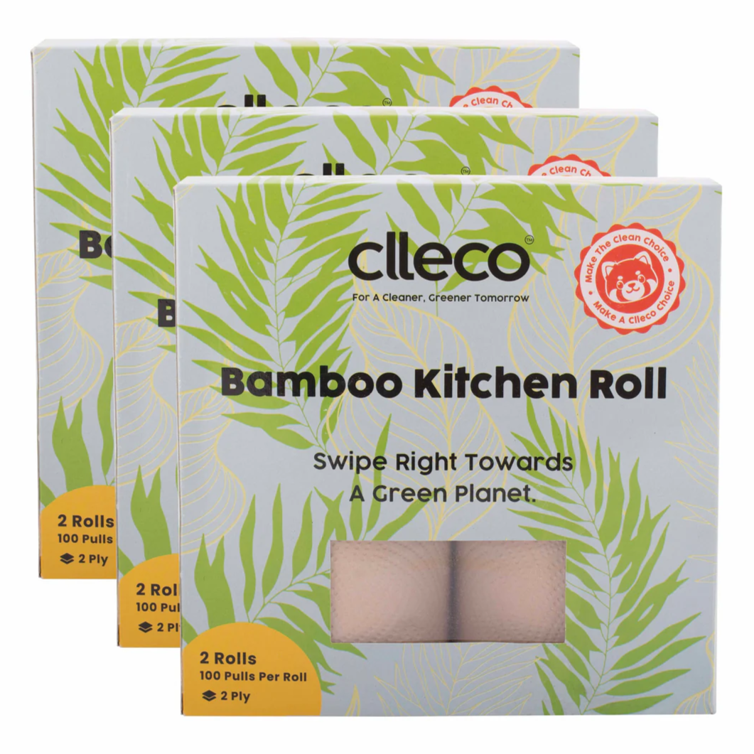 CLLECO Bamboo Kitchen Roll 20 x 20 cm; 100 Pulls Per Roll-2 Rolls-2 Ply