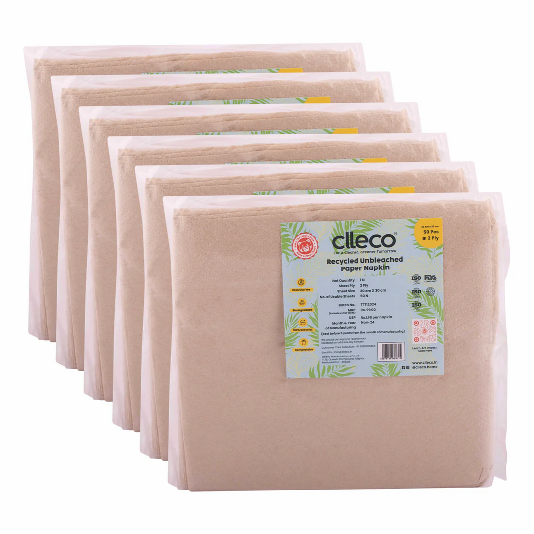 CLLECO Recycled Unbleached Paper Napkin 30 x 30 cms; 50 Pulls 2 Ply