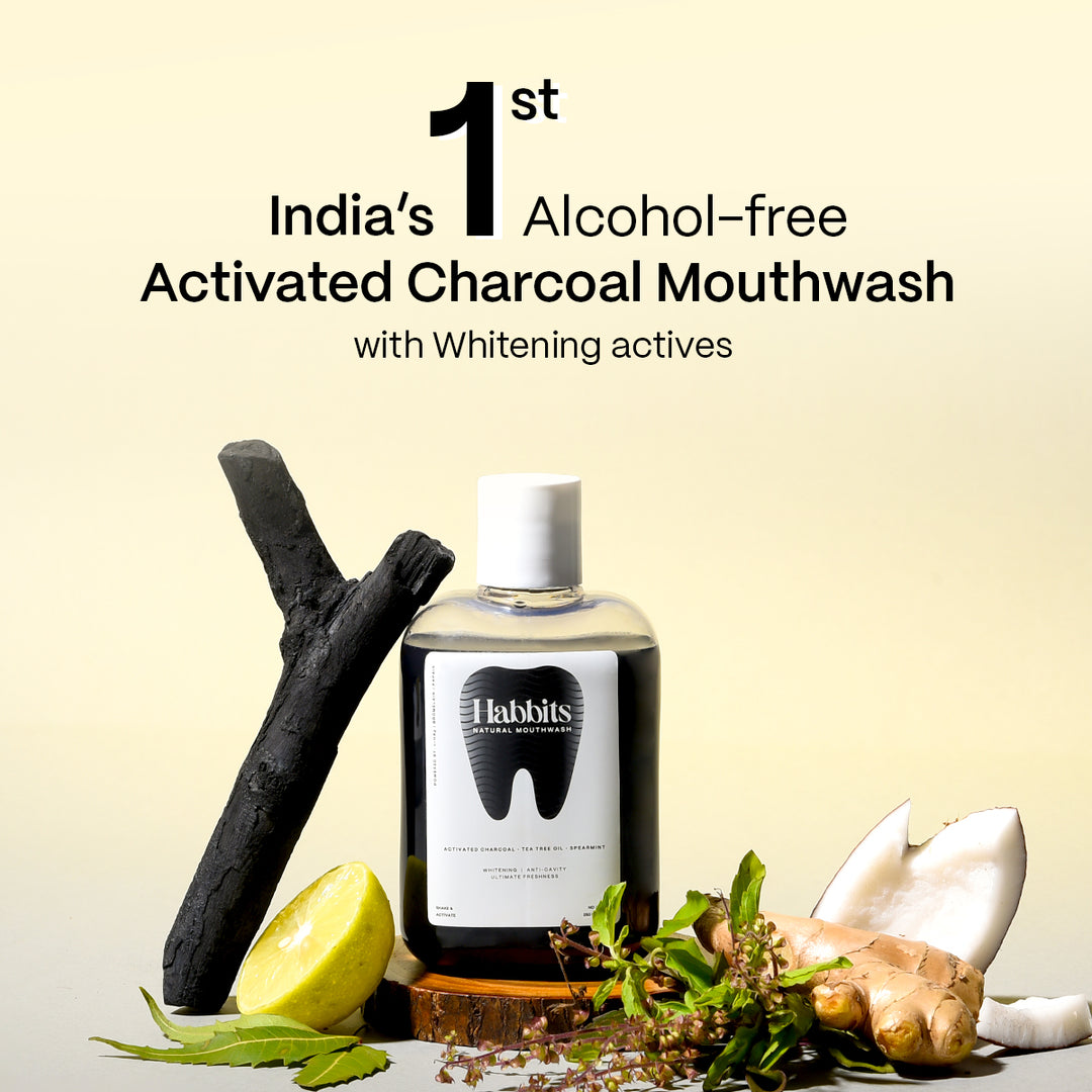 Habbits Teeth-Whitening Charcoal & Spearmint Natural Mouthwash (Pack of 2)