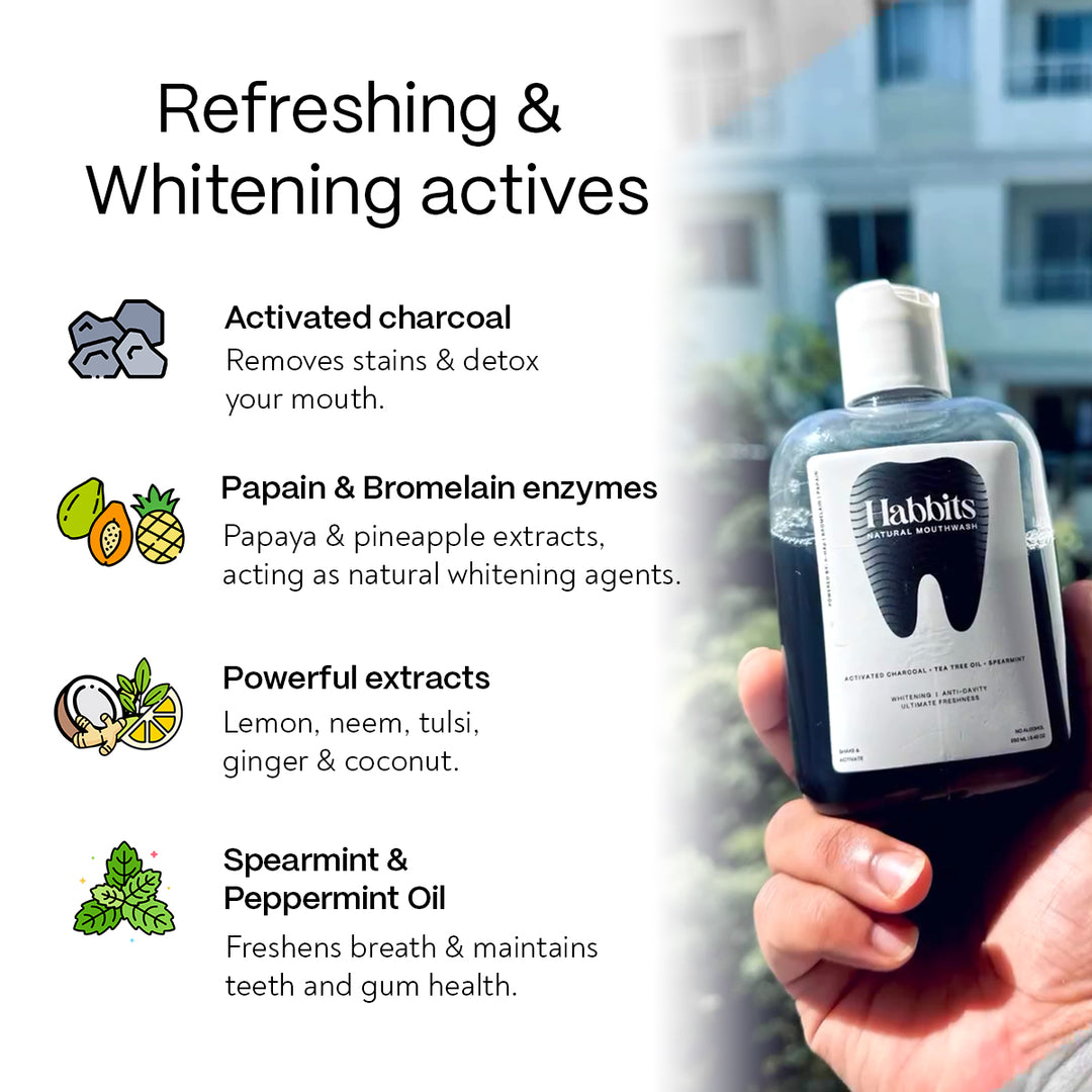 Habbits Teeth-Whitening Charcoal & Spearmint Natural Mouthwash (Pack of 2)