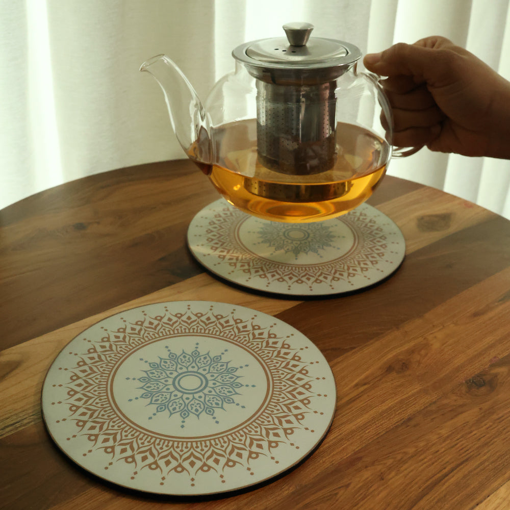 BambaiSe blue bloom Big Trivet | Set of 4 | Big Size