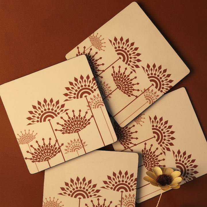 BambaiSe Peach Cotton Wooden Big Trivet | Set of 4 | Wood
