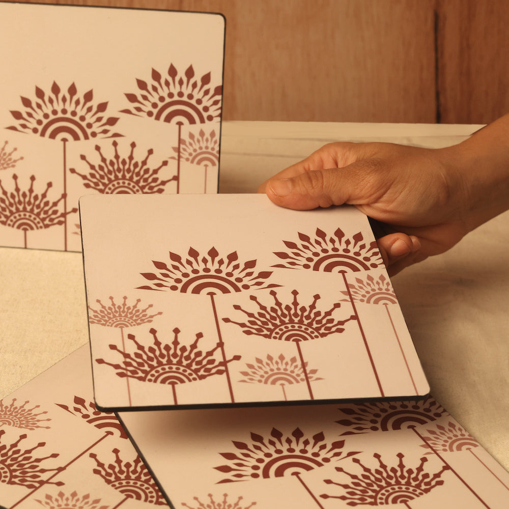 BambaiSe Peach Cotton Wooden Big Trivet | Set of 4 | Wood