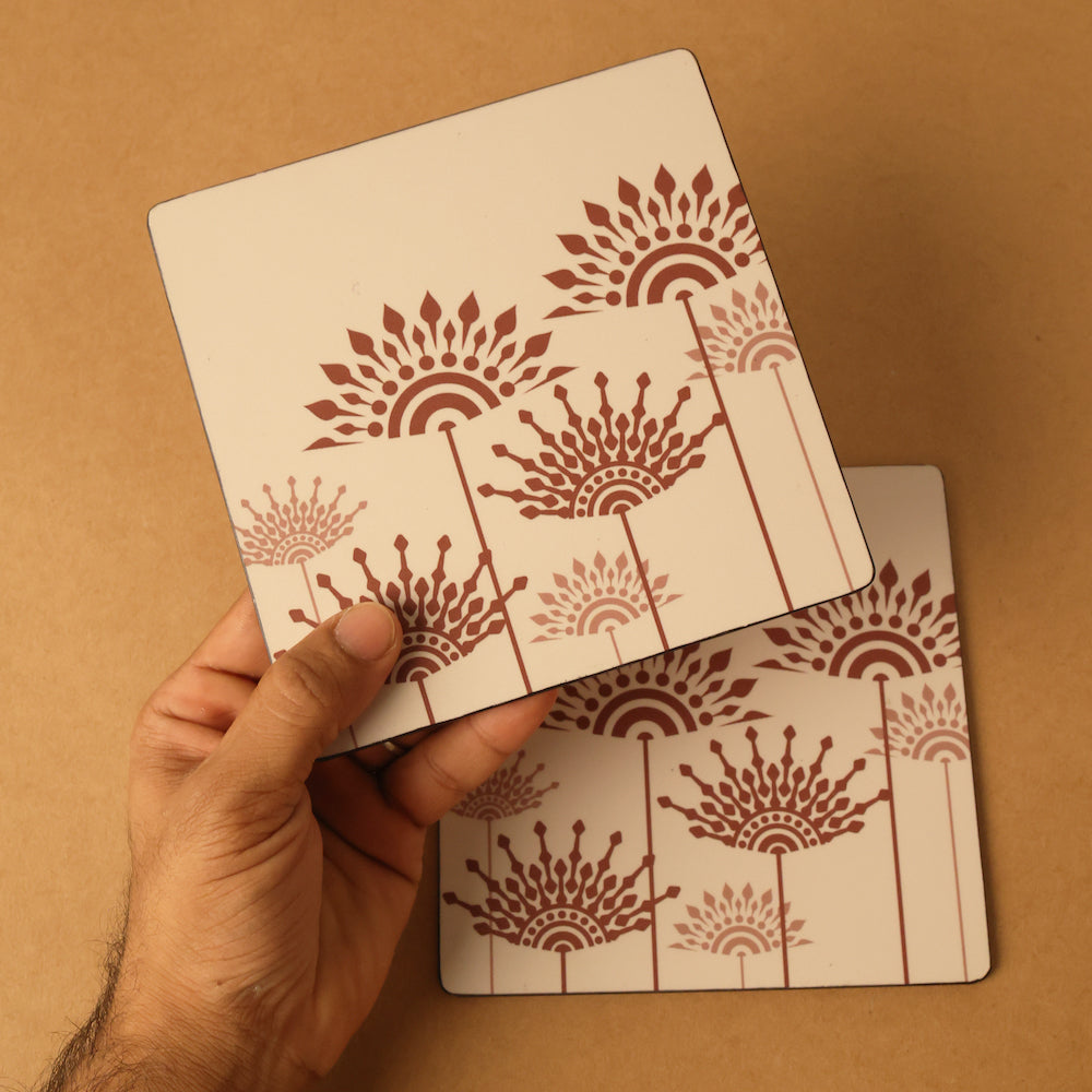 BambaiSe Peach Cotton Wooden Big Trivet | Set of 4 | Wood