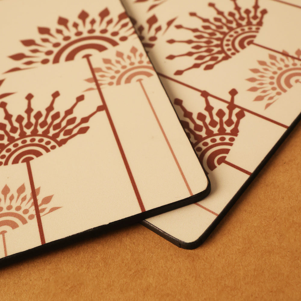 BambaiSe Peach Cotton Wooden Big Trivet | Set of 4 | Wood