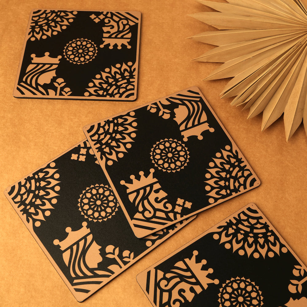 BambaiSe Gold King Queen Big Trivet | Set of 4 |Wooden