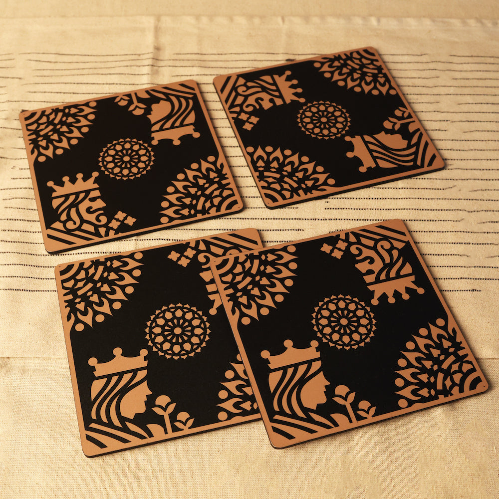BambaiSe Gold King Queen Big Trivet | Set of 4 |Wooden
