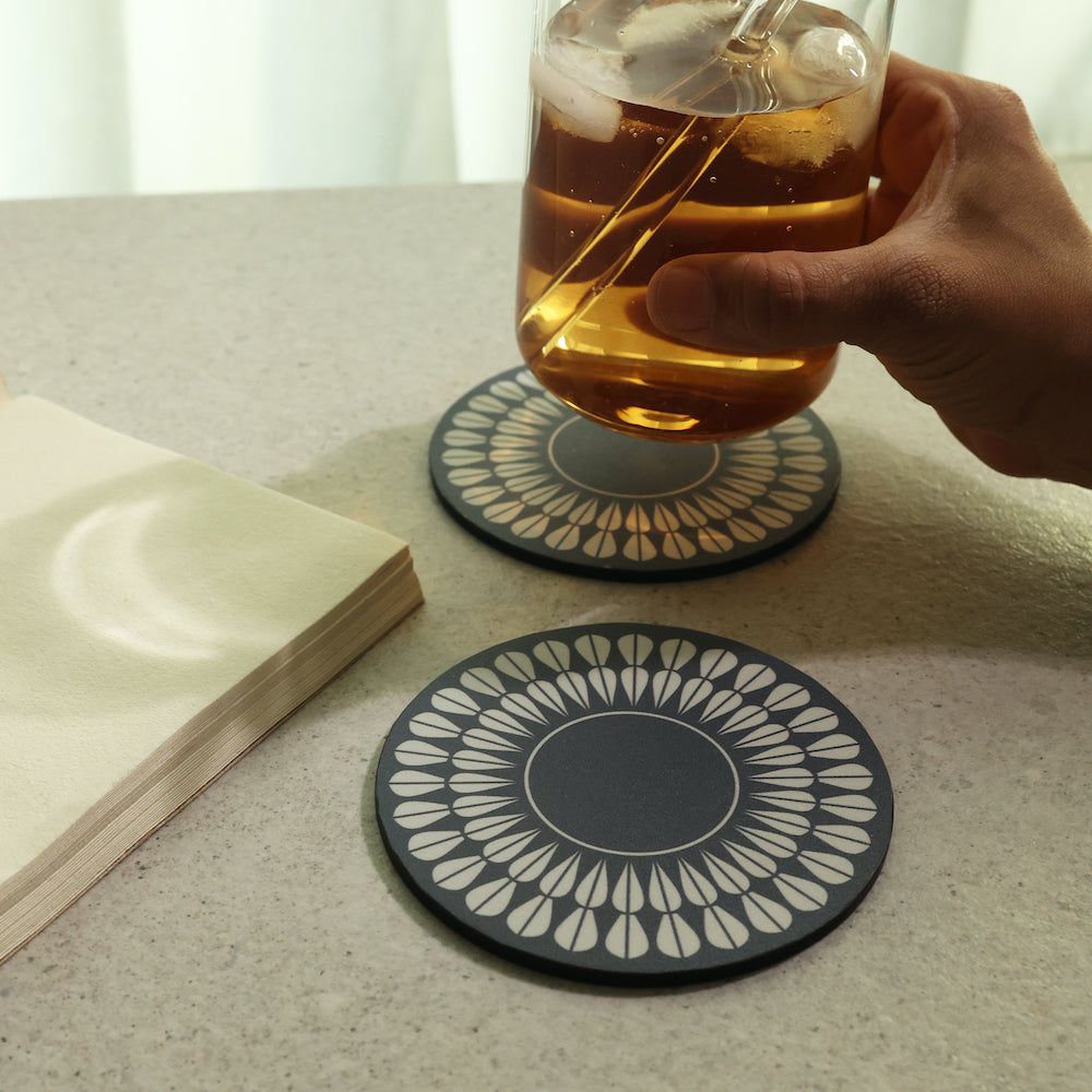 BambaiSe Blue Petal Wood Coaster | set of 6 | Wooden
