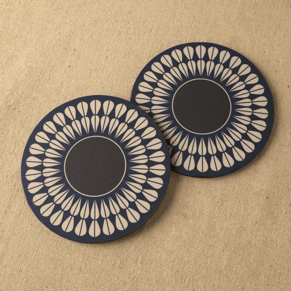 BambaiSe Blue Petal Wood Coaster | set of 6 | Wooden