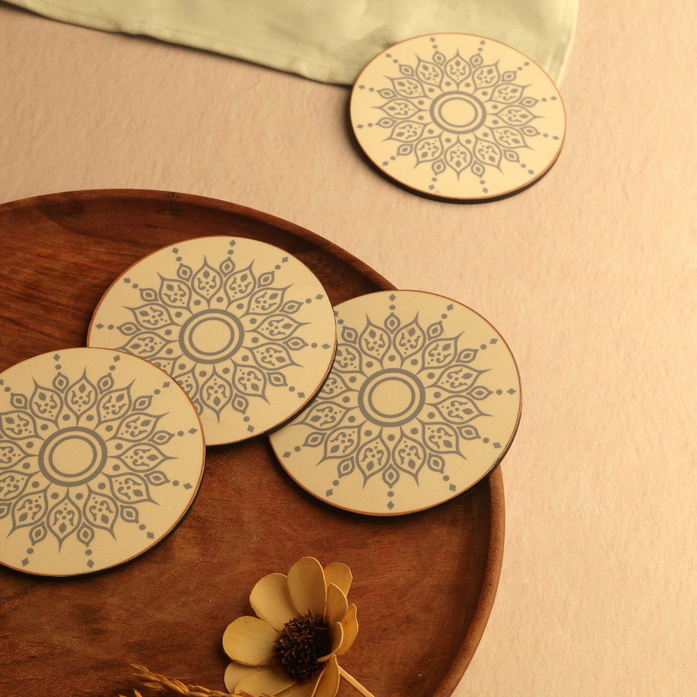 BambaiSe blue bloom wood Coaster | Set of 4 |Premium Wood