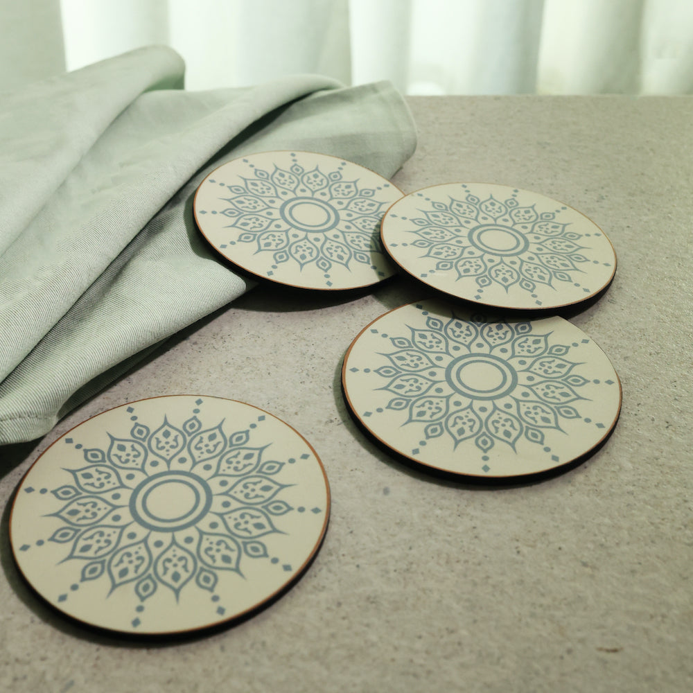 BambaiSe blue bloom wood Coaster | Set of 4 |Premium Wood