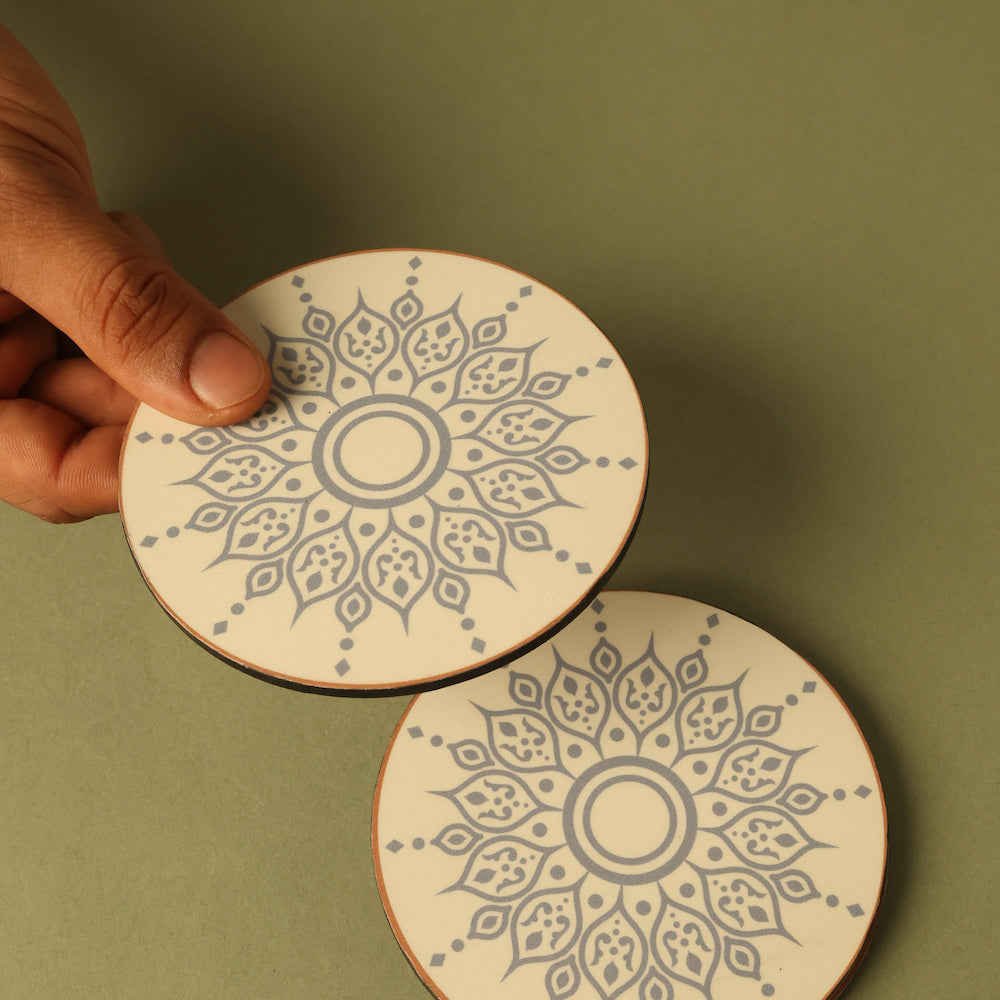 BambaiSe blue bloom wood Coaster | Set of 4 |Premium Wood