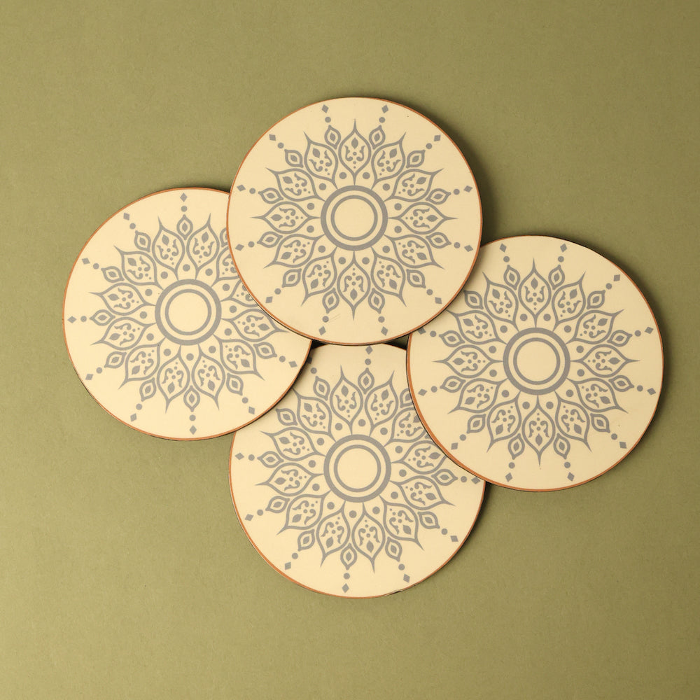 BambaiSe blue bloom wood Coaster | Set of 4 |Premium Wood
