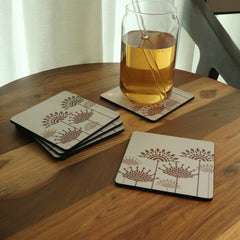 BambaiSe Peach Cotton Wooden Coaster | Set of 6 | Laminated Wood
